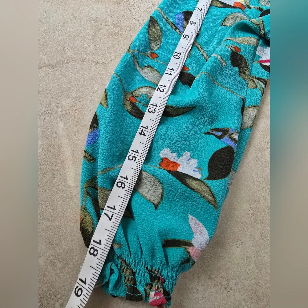 Vibrant Teal Floral Blouse - Picture 8 of 10